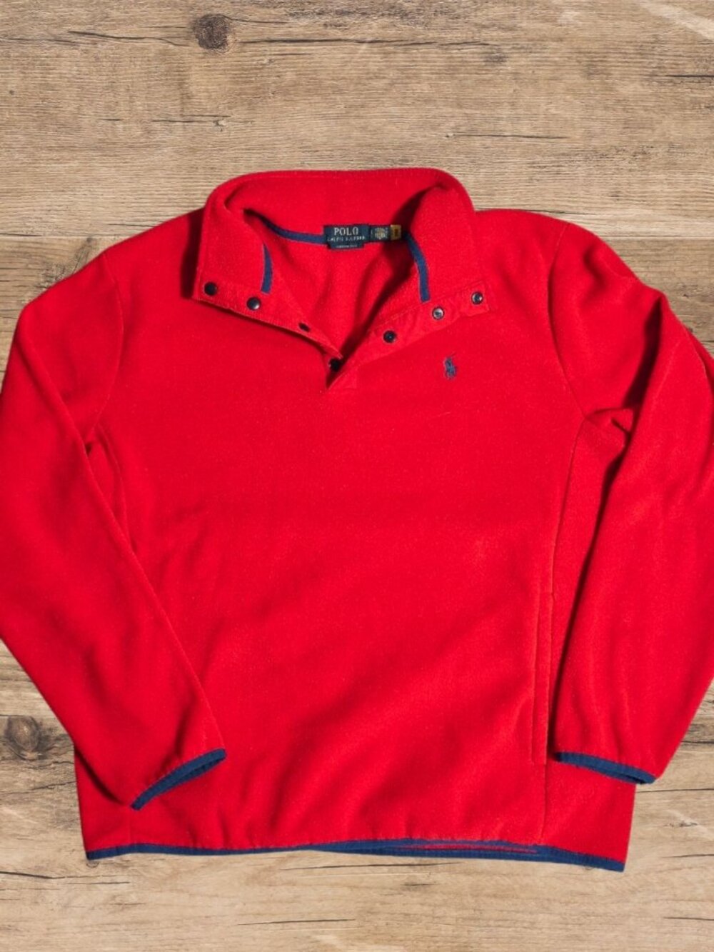 Polo Ralph Lauren Fleece Performance Pullover Men's L Red Snap Collar Pony Logo